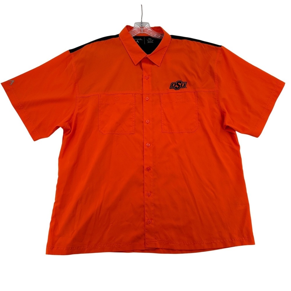 Oklahoma State Cowboys Antigua Button Up Shirt  Short Sleeve Orange Football XXL